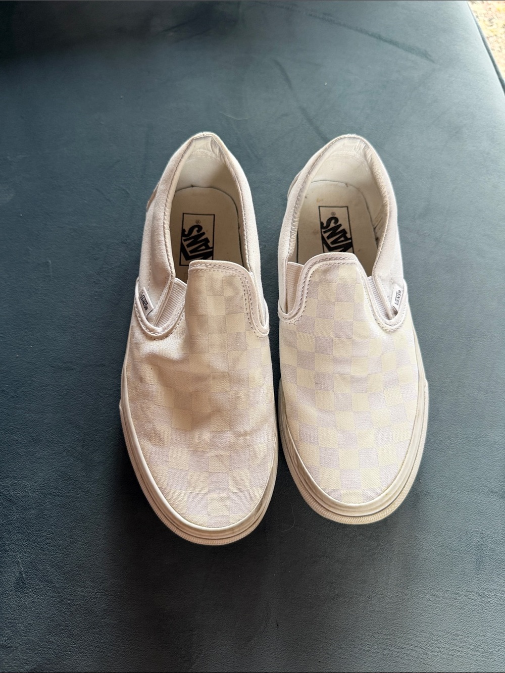 Vans Kids Slip-On Checkerboard Sneakers - Off-White/Cream